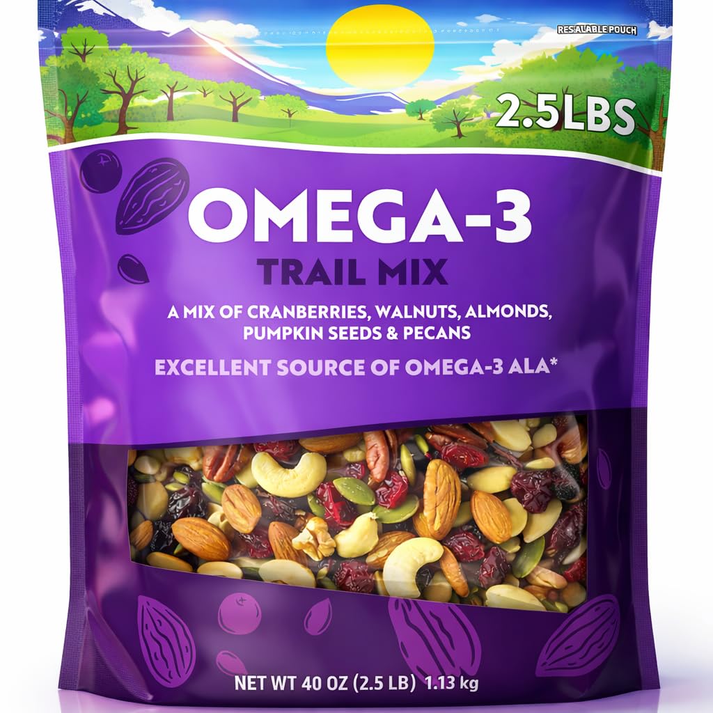 Omega-3 Trail Mix Snack Blend – Cranberries, Nuts & Seeds, 40 oz Kosher Non-GMO
