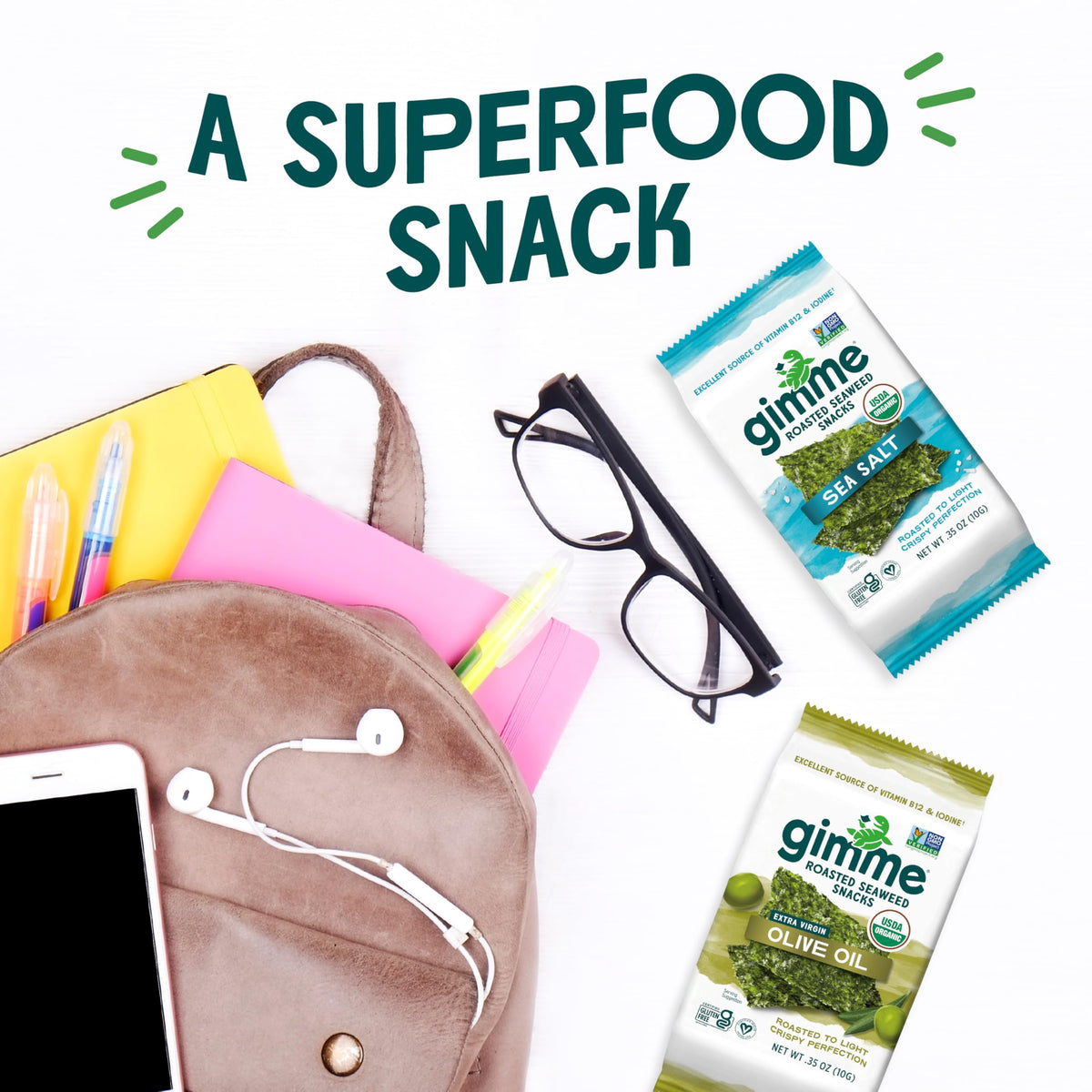 Gimme Seaweed Organic Premium Roasted Seaweed Snacks with Extra Virgin Olive Oil | Keto, Vegan, Gluten-Free