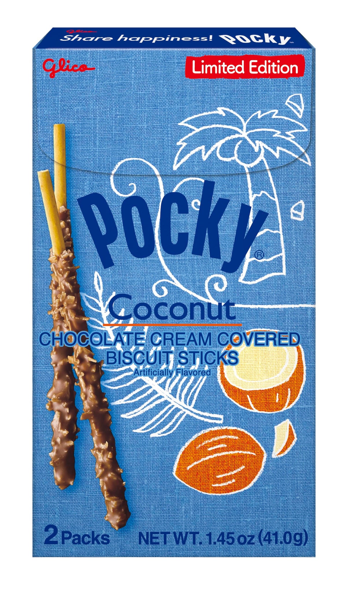 Glico Pocky Chocolate Coconut Biscuit Sticks – 1.45 oz Pack of 10