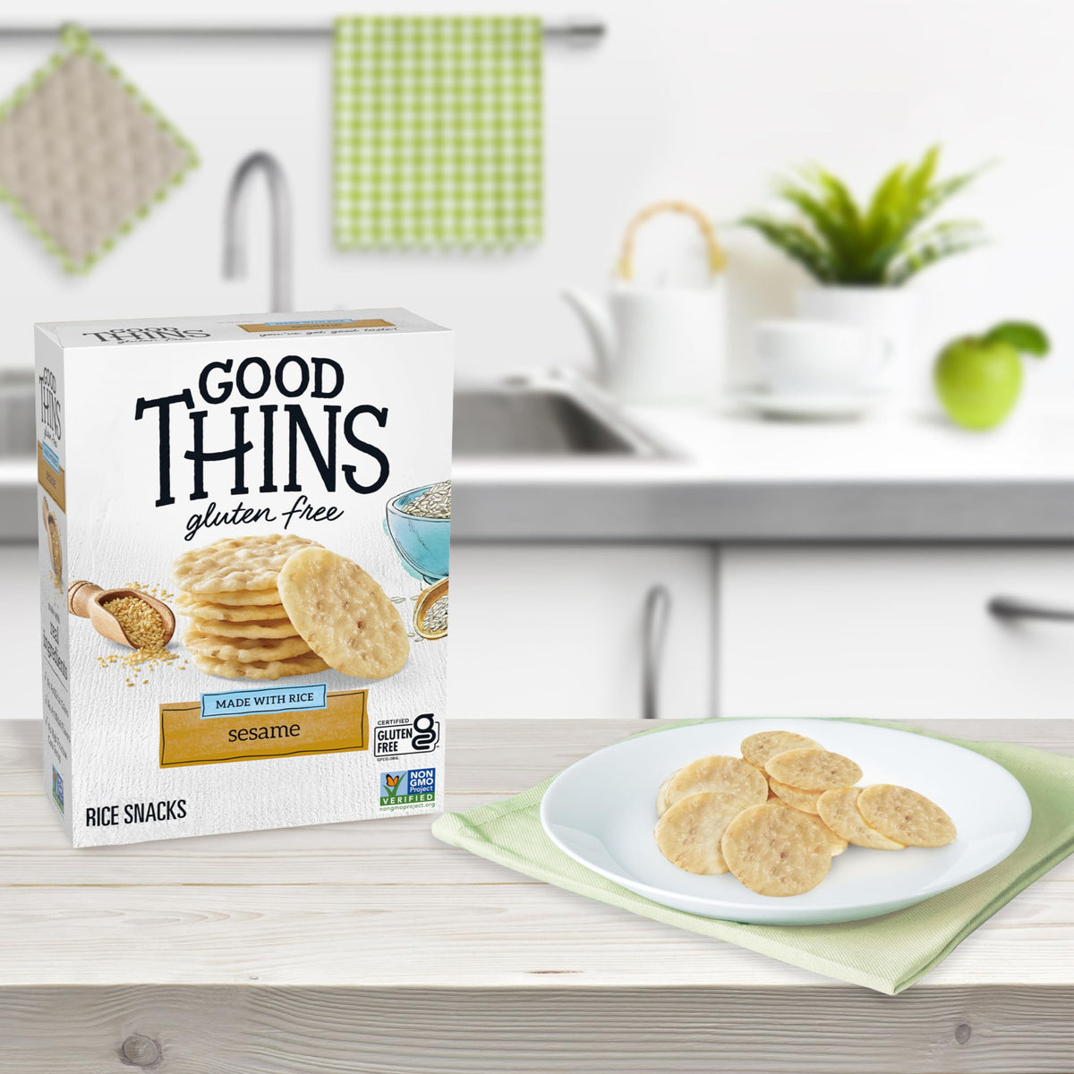 Good Thins Sesame Rice Snacks Gluten Free Crackers – 6 x 3.5 oz Bulk Pack