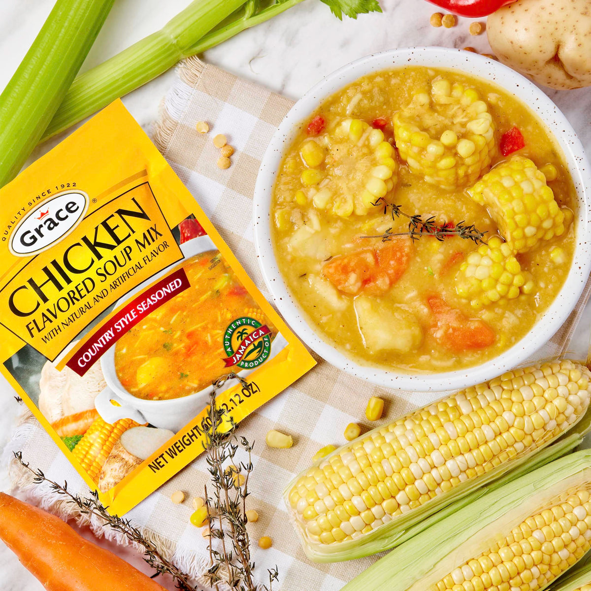 Grace Variety Pack: 12 Flavored Jamaican Soup Mixes — Fish, Cock, Chicken & Pumpkin