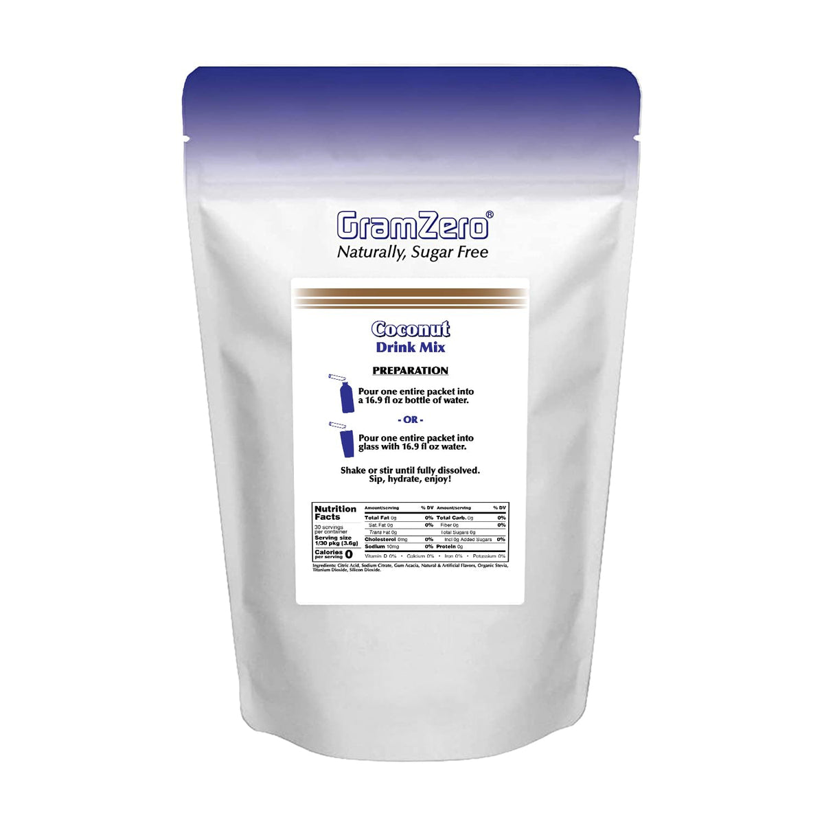 GramZero 2GO Sticks – Coconut Zero Calorie Sugar Free Drink Mix with Stevia