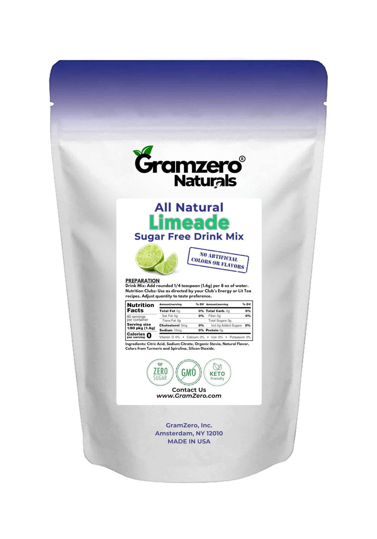 GramZero All Natural Limeade — Zero Calorie, Sugar Free, Stevia Sweetened
