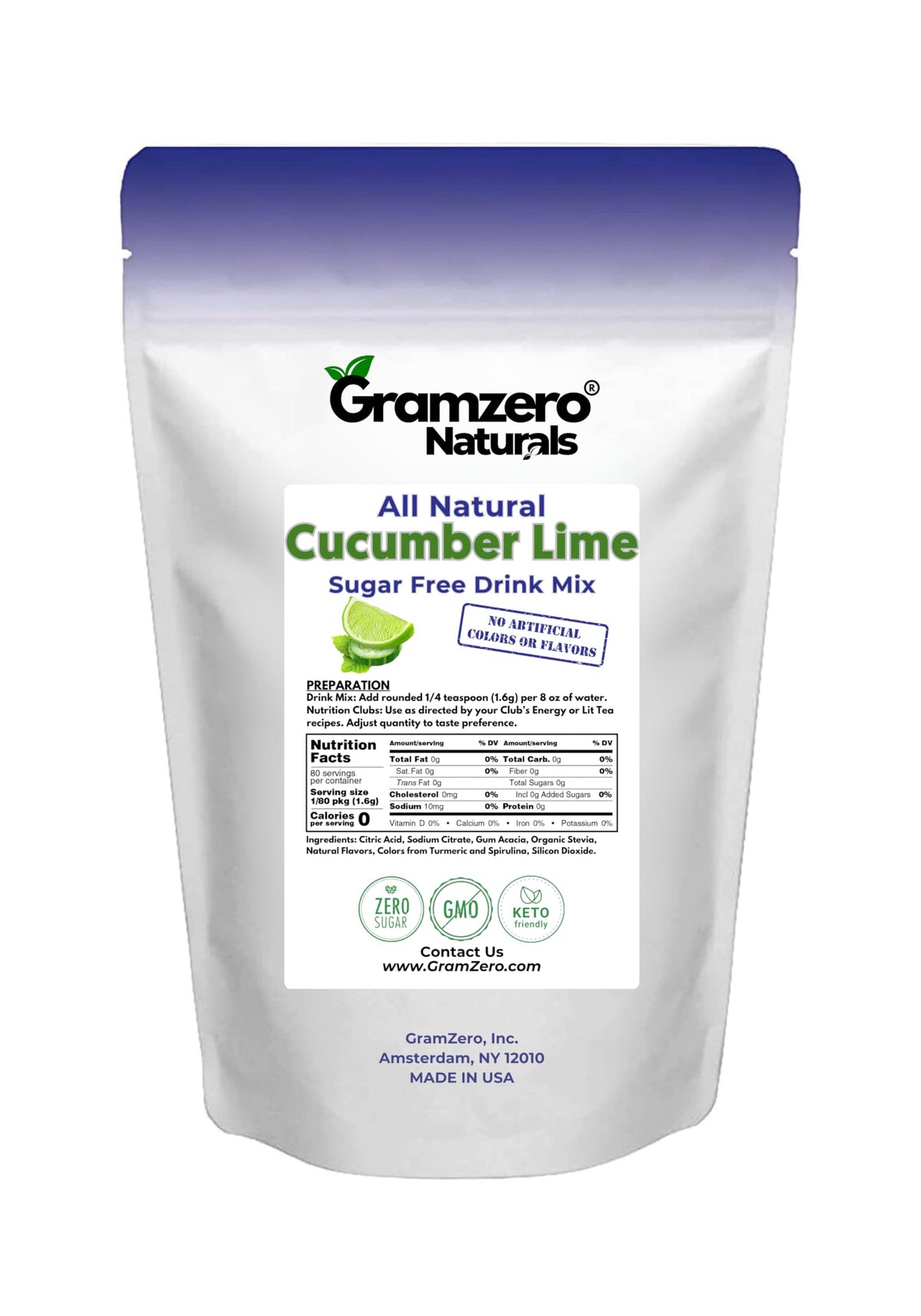 GramZero Cucumber Lime Zero-Calorie Drink Mix | Stevia-Sweetened & Keto Friendly