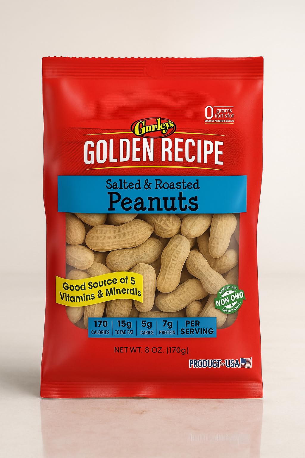Gurley's Jumbo Salted In-Shell Peanuts – 6 oz Bulk Pack (12 Bags), Non-GMO High-Protein Snack