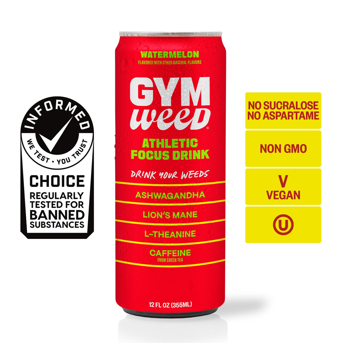 Gym Weed Athletic Focus Drink with KSM-66 Ashwagandha | Watermelon, 12 Pack