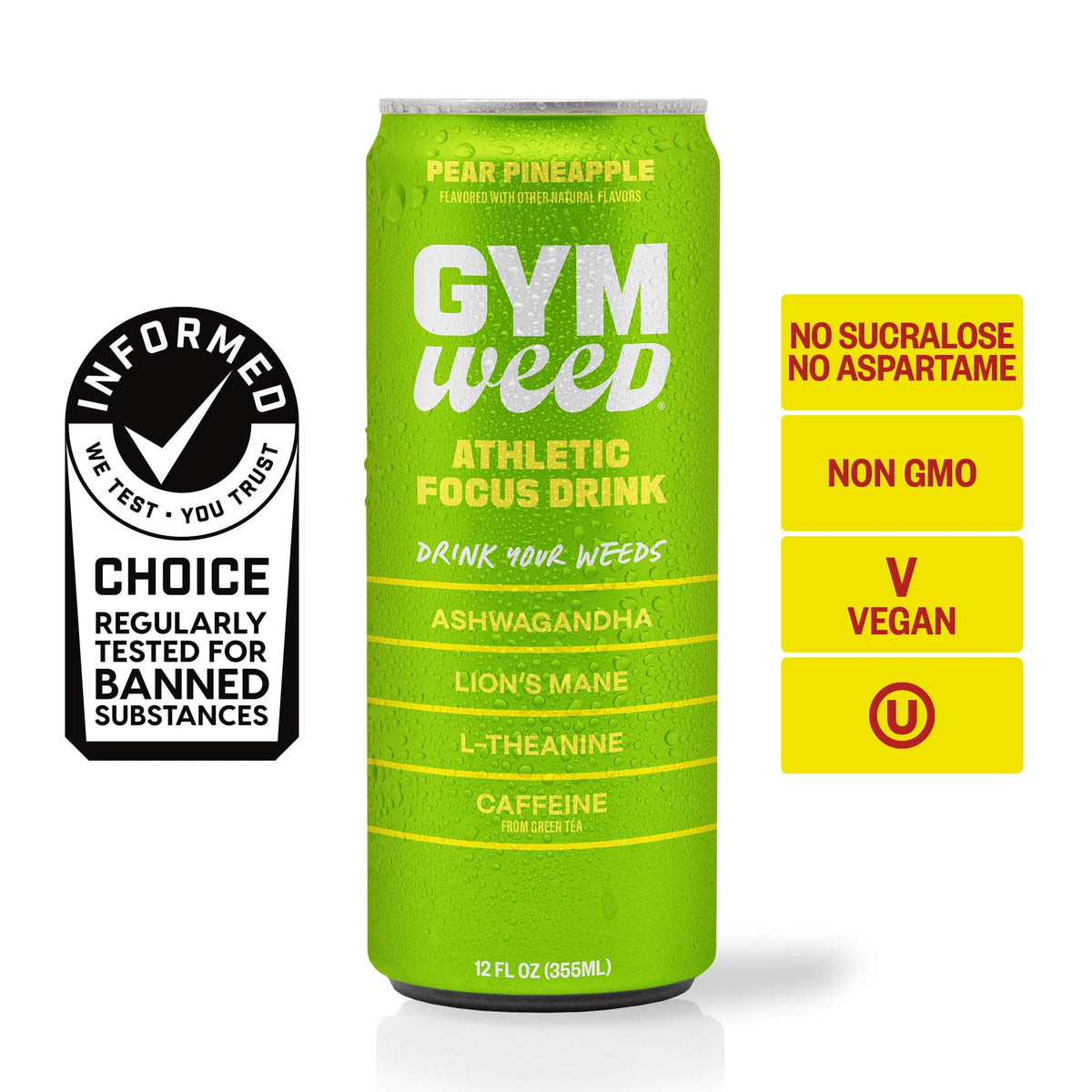 Gym Weed Athletic Focus Drink 12-Pack Variety – KSM-66 Ashwagandha, Lion’s Mane, L-Theanine, Green Tea Caffeine