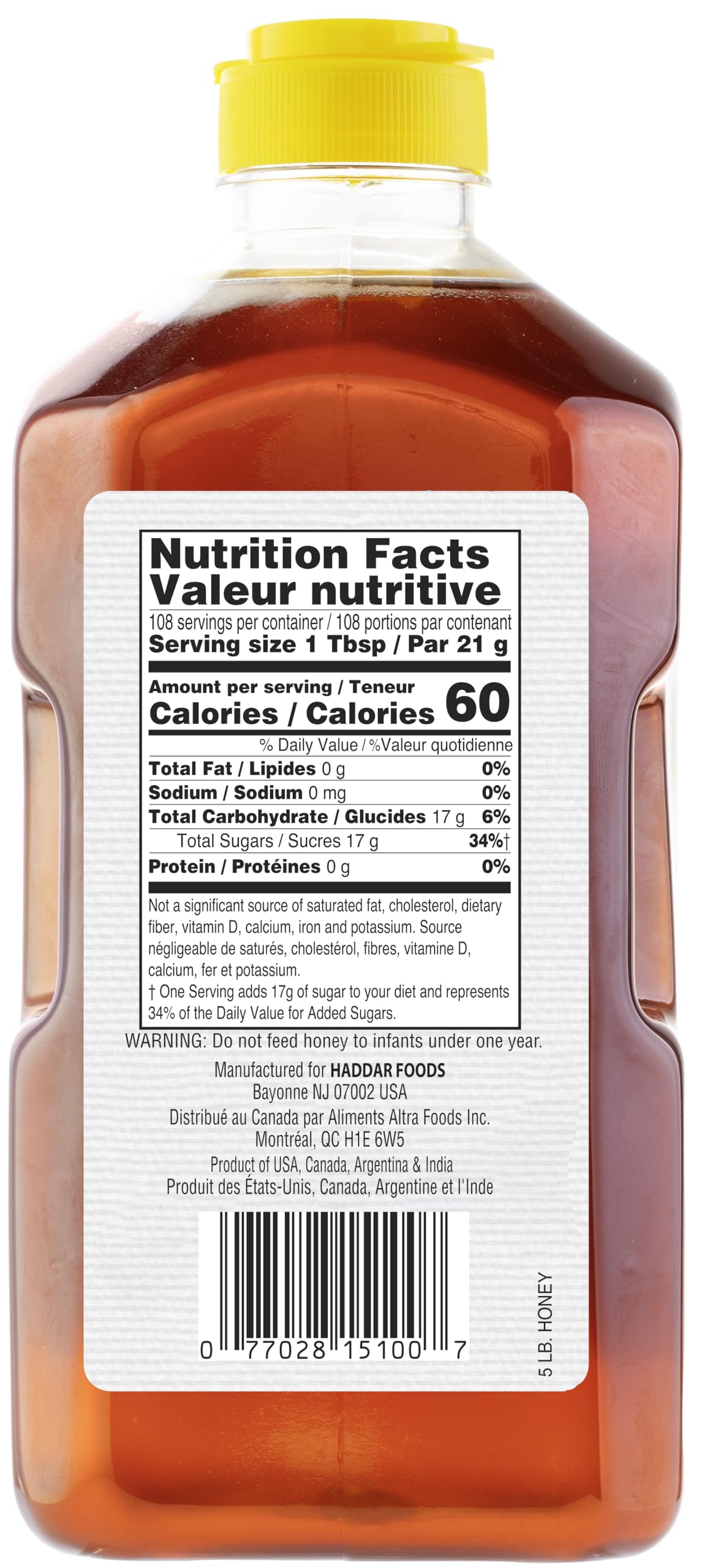 Haddar US Grade A Bulk Honey, 5lb – 100% Pure Clover, Kosher