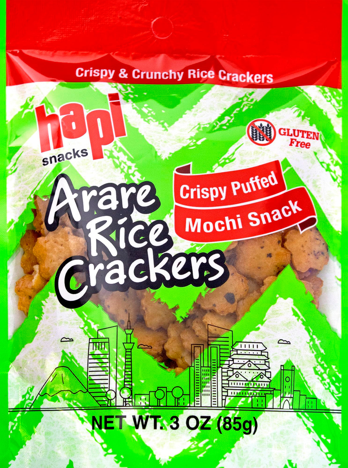 HAPI Crispy Puff Mochi Arare Rice Crackers — 3 oz Pack of 12