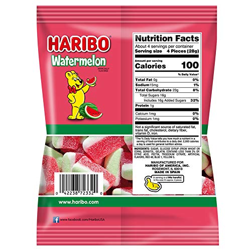 HARIBO Watermelon Gummy Candy – 4.1 oz Bags (Pack of 12) Soft, Juicy, Fruity