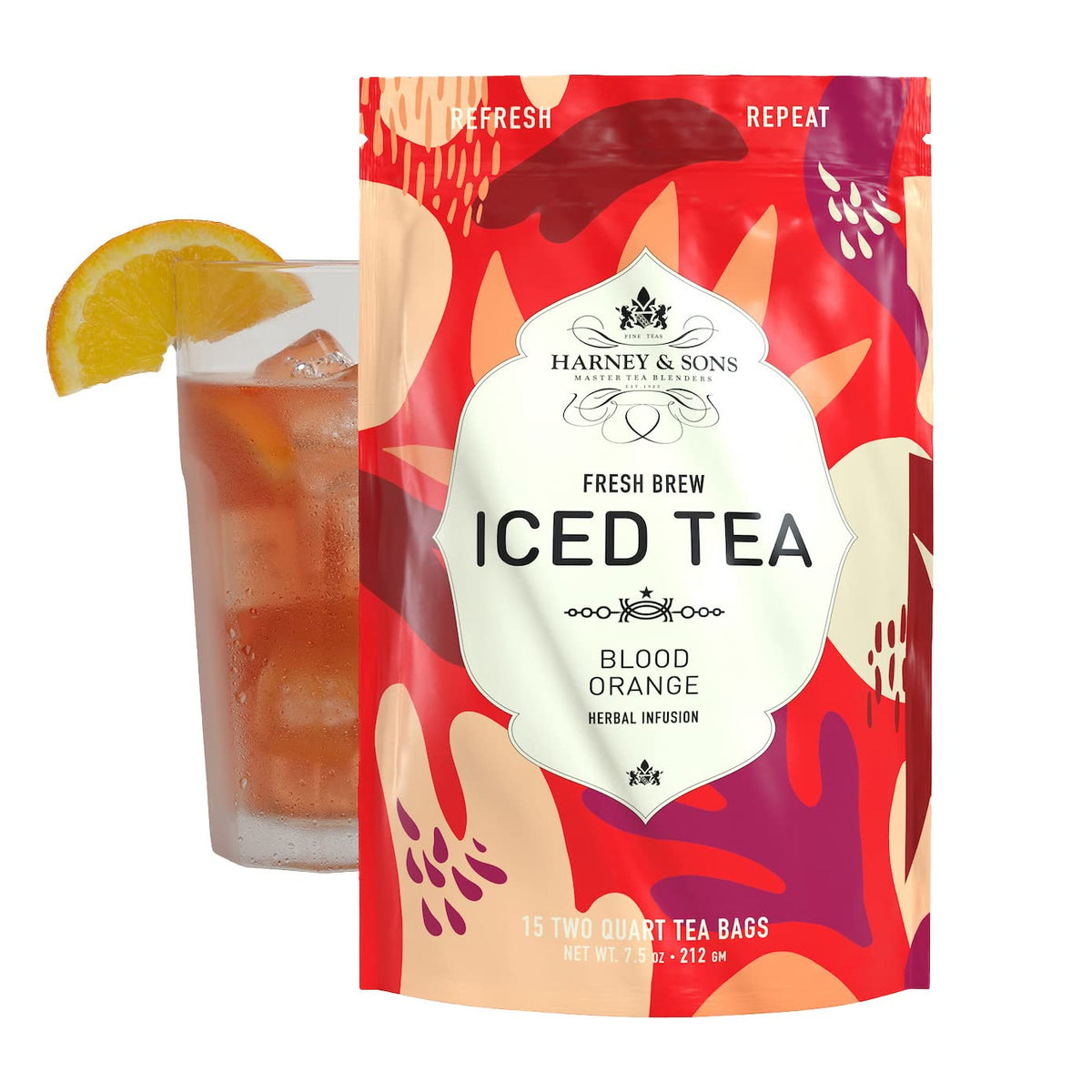 Harney & Sons Blood Orange Fresh Brew Iced Tea – 15ct, Brews Up to 30 Quarts, Caffeine-Free