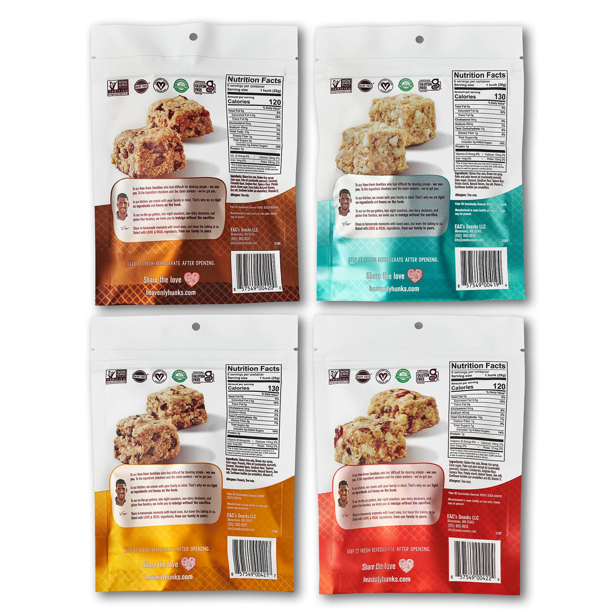 Heavenly Hunks Variety Pack 4 x 6oz Bags – Oatmeal Chocolate Chip, Oatmeal White Chip, Peanut Butter Chocolate & Cranberry White Chip