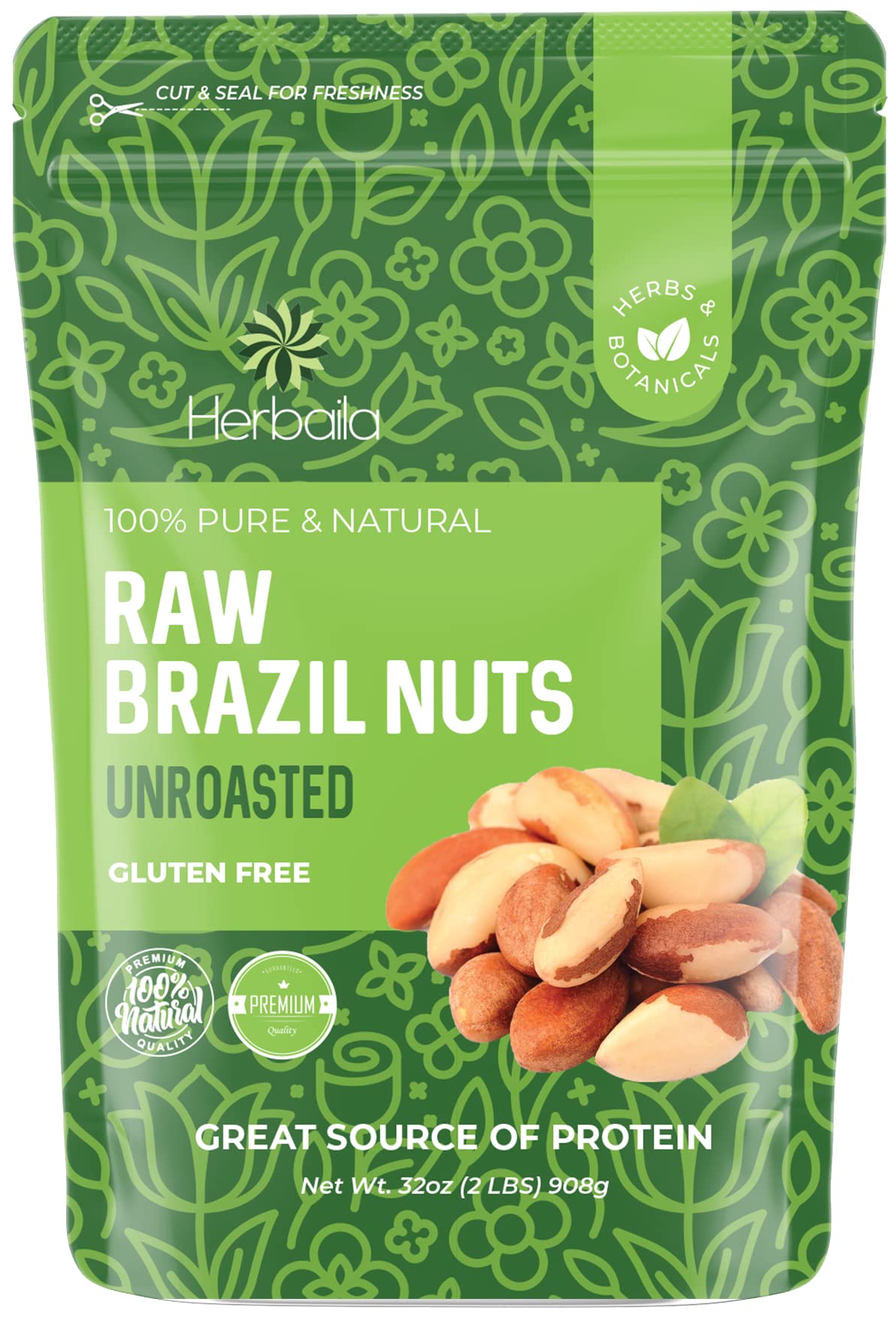 Herbaila Brazil Nuts Raw 2 lb – Shelled & Whole, Unsalted, Non-GMO