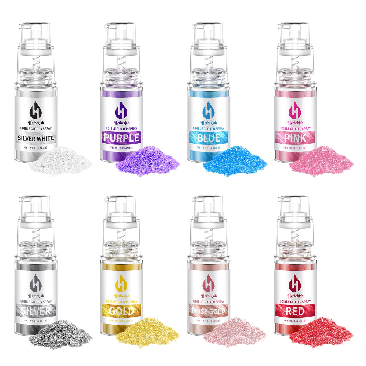 Herbeklab Edible Glitter Spray Set – 8 Colors Food Grade Glitter for Cakes, Cookies, Desserts & Drinks