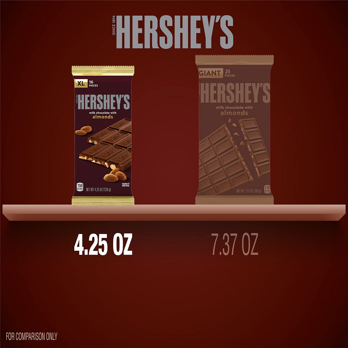 HERSHEY'S Milk Chocolate with Almonds XL Bars – 12 Count, 4.25 oz