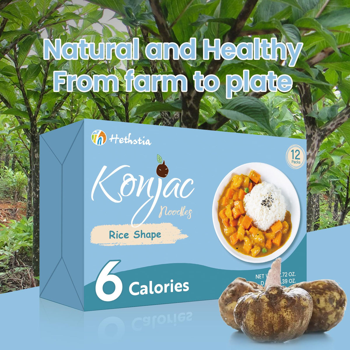Hethstia Konjac Rice – 12-Pack Low Carb Shirataki for Keto & Vegan