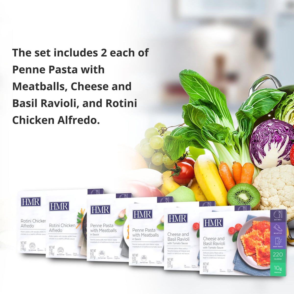 HMR Pasta Picks Entrée Pack — 6-Pack Ready-to-Eat Italian Meals, 10-16g Protein