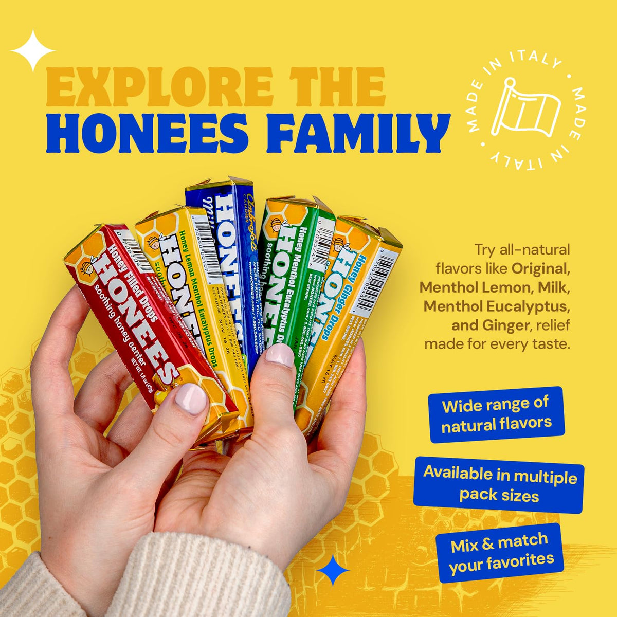 Honees Milk & Honey Cough Drops – Natural Throat Lozenges, 216 Drops (24 Bars)