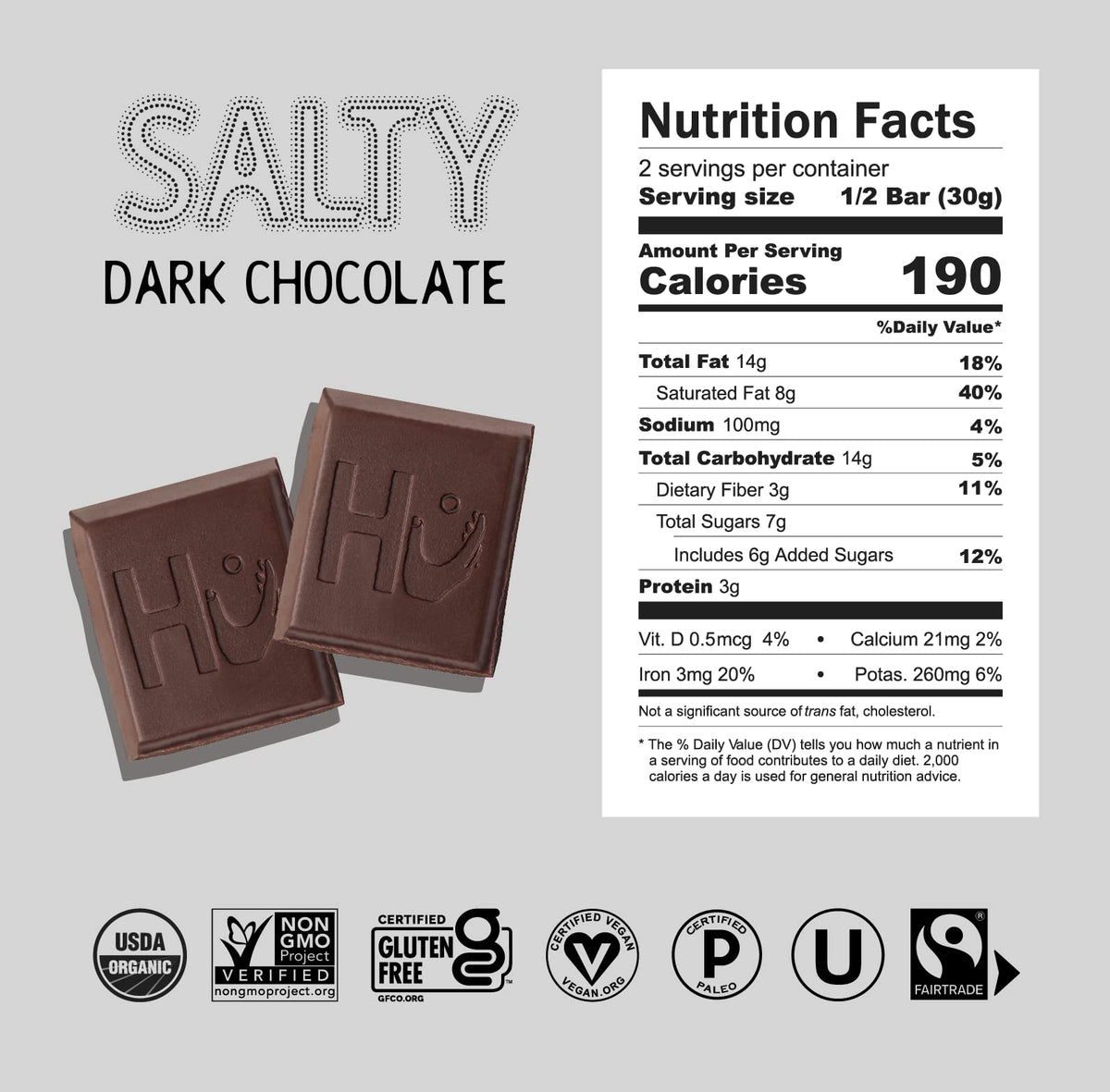 Hu Chocolate Bars 6-Pack Salty Chocolate | Organic, Vegan, Gluten Free, Paleo, Fair Trade