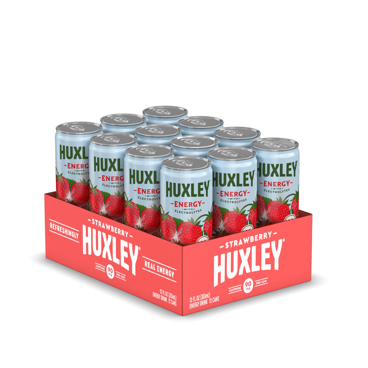 Huxley Strawberry Energy Drink – 90mg Natural Caffeine, No Crash | 12 Pack