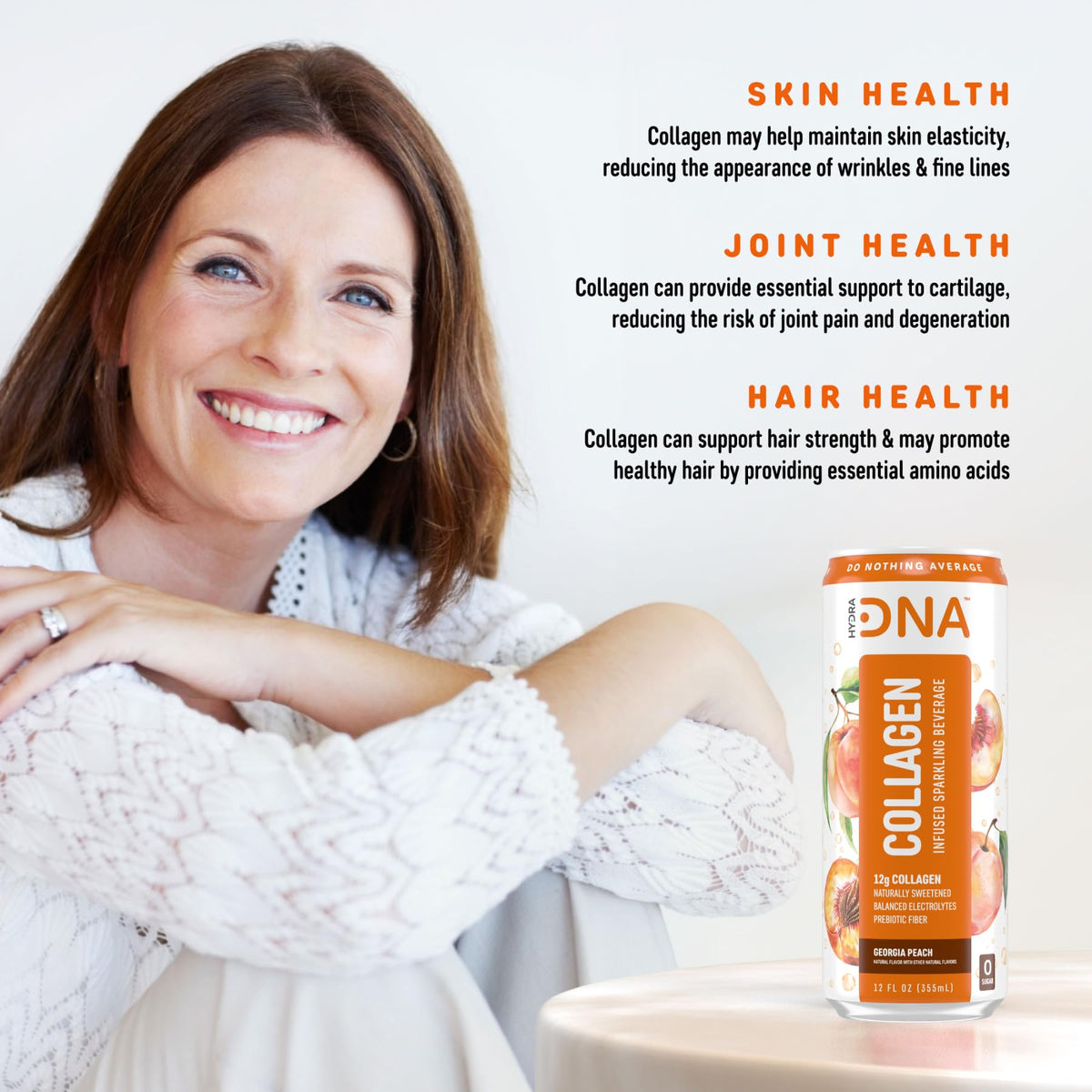HYDRADNA Sparkling Liquid Collagen Water – Georgia Peach, Sugar-Free, Keto-Friendly, Gluten-Free (12 Pack)