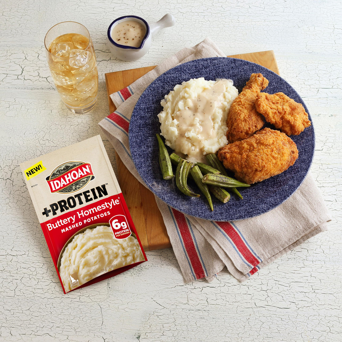 Idahoan Buttery Homestyle +Protein Mashed Potatoes — 6g Protein per Serving, Gluten-Free, Real Idaho Potatoes, Pack of 10