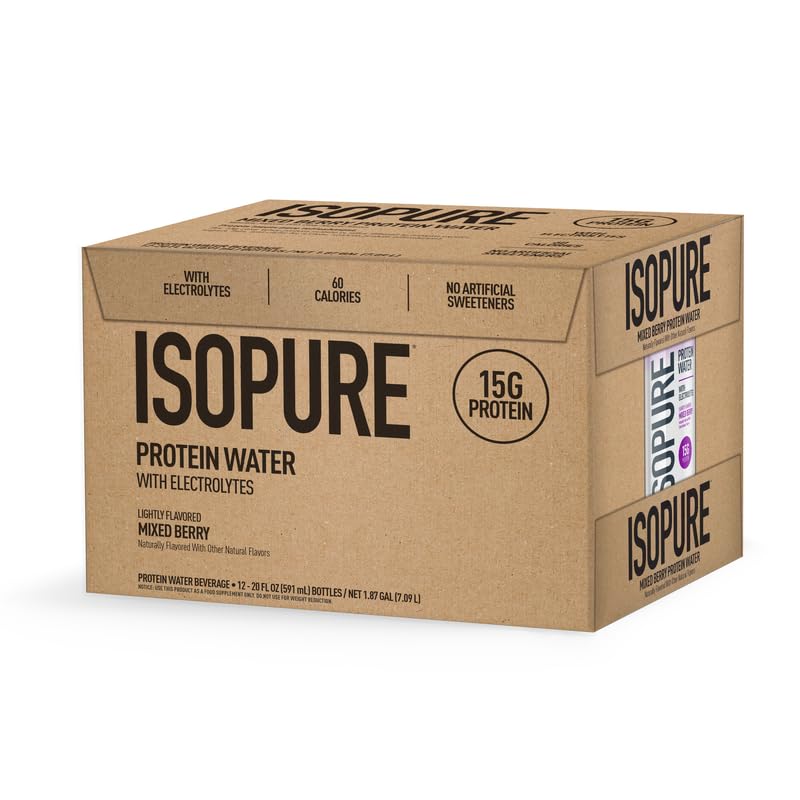 Isopure Clear Protein Water with Electrolytes – 15g Whey Isolate, Zero Sugar, Mixed Berry, 12-Pack