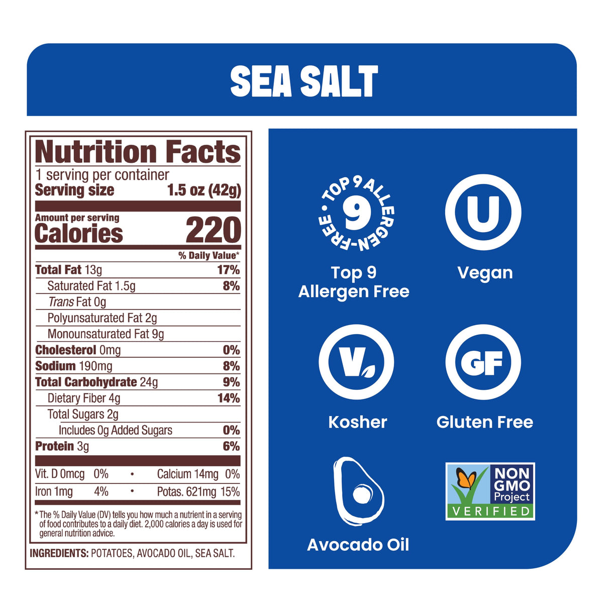 Jackson’s Potato Classic Kettle Chips with Sea Salt – Avocado Oil, Vegan, Gluten Free, Peanut Free, Kosher – Shark Tank Product (Pack of 10)