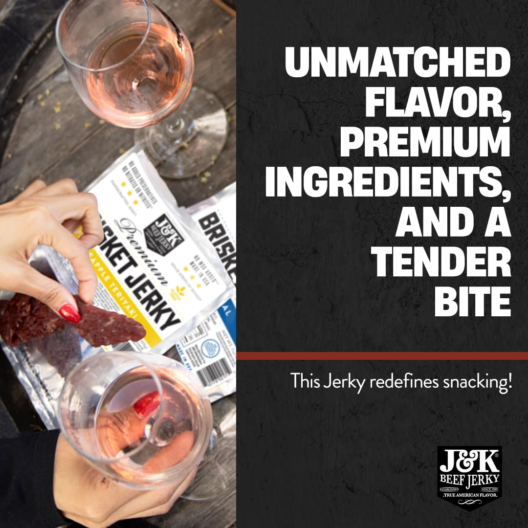 J&K Beef Jerky Pineapple Teriyaki Brisket Jerky – Handcrafted Small-Batch, 7oz Bag