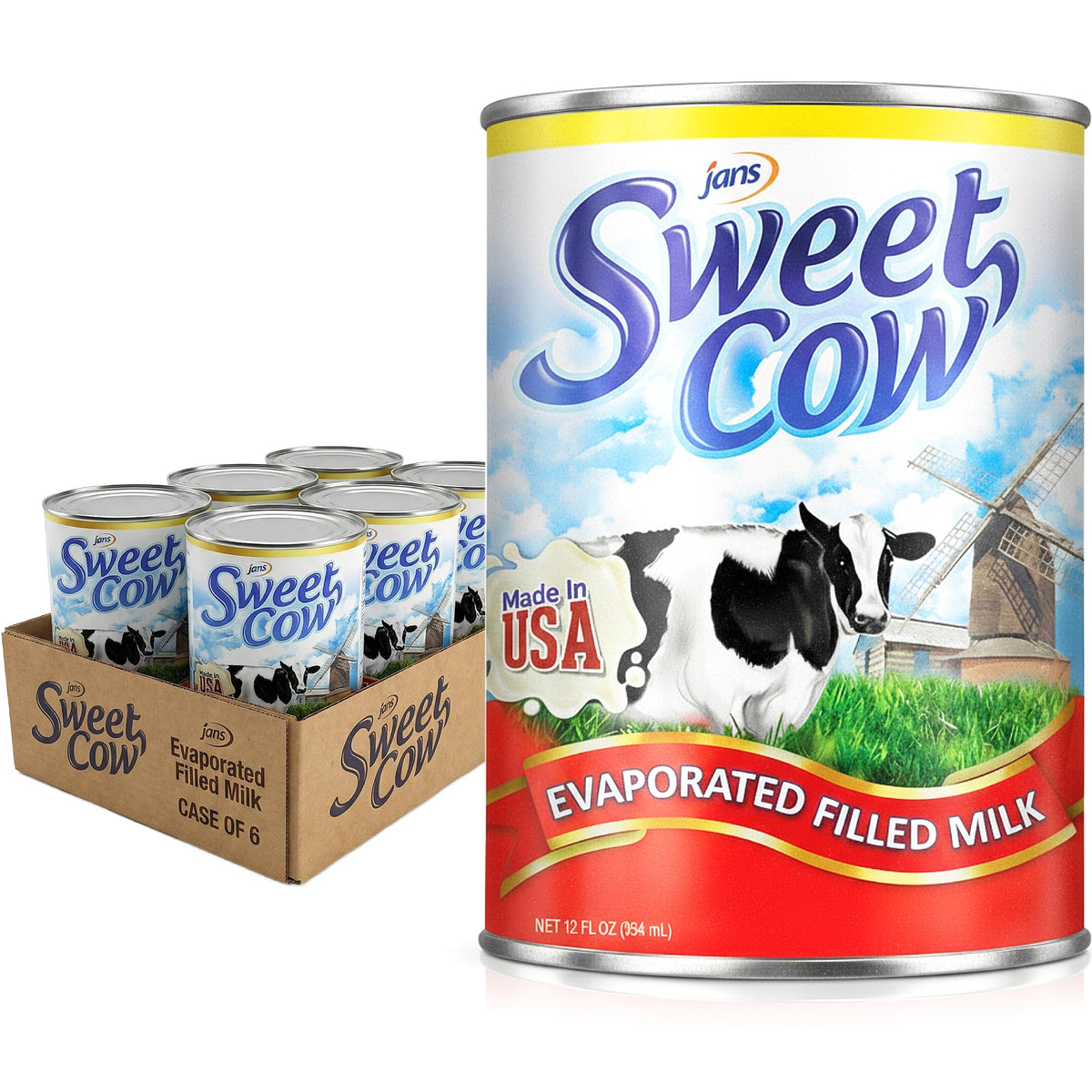 Jans Sweet Cow Evaporated Milk – 6x13.7 oz Can, Rich & Creamy Cooking Milk