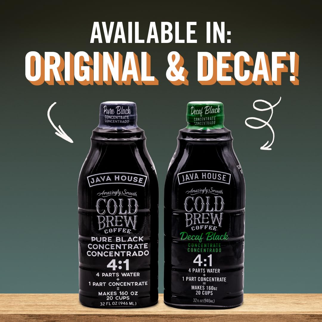 JAVA HOUSE Cold Brew Decaf Colombian 4:1 Liquid Concentrate – 32 oz Bottle | Easy Iced or Hot Brew