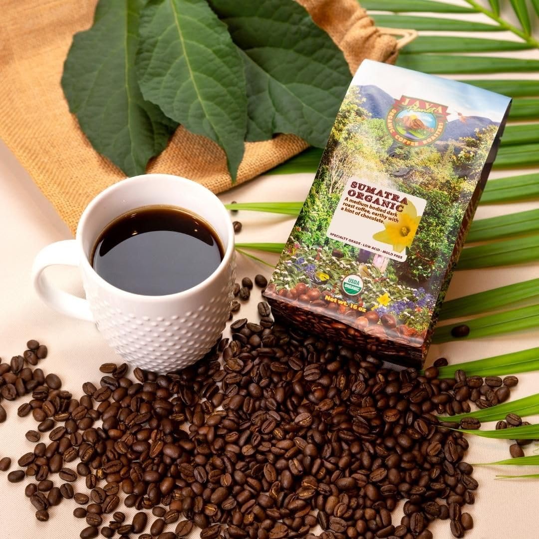 Java Planet Low Acid Organic Coffee – Sumatran Dark Roast, Whole Bean, 1LB Bag | Mold-Free & Stomach Friendly