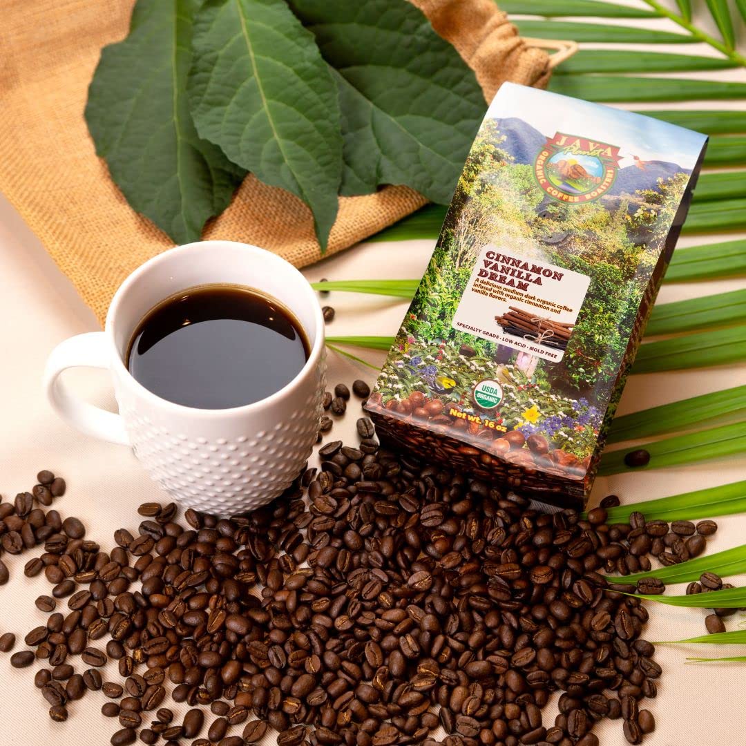 Java Planet Low Acid Organic Coffee – Cinnamon & Vanilla, 1LB Whole Bean | Mold-Free & Smithsonian Bird Friendly
