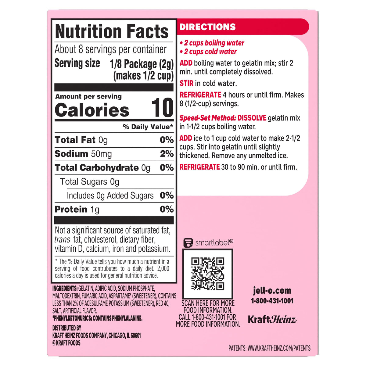 Jell-O Sugar Free Strawberry Gelatin Mix – 0.6 oz, Pack of 24 | Low-Calorie, Fat Free
