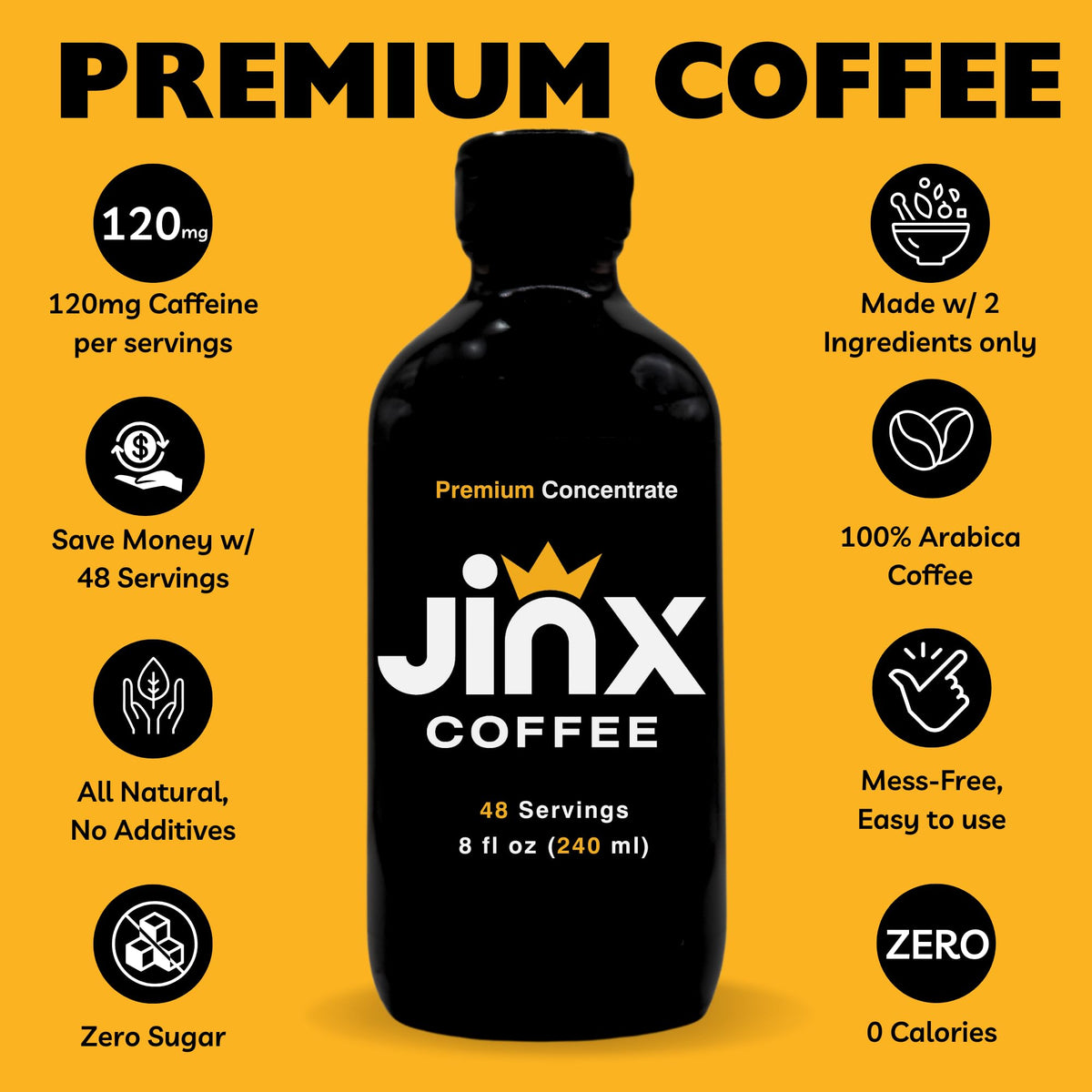Jinx Coffee Concentrate – 50x Stronger Cold Brew, 48 Servings | Instant Hot or Iced Coffee