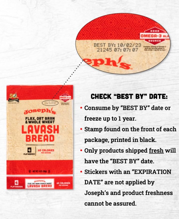 Joseph's Bakery Lavash Bread – Reduced Carb Flax Oat Bran & Whole Wheat (12 Count)