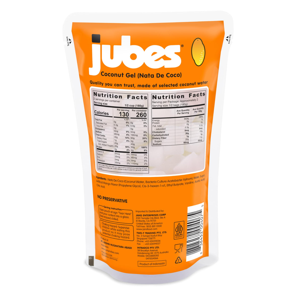 Jubes Mango Nata De Coco Jelly Cubes – Mango Coconut Jelly for Bubble Tea & Desserts (Pack of 6, 12.7 oz)