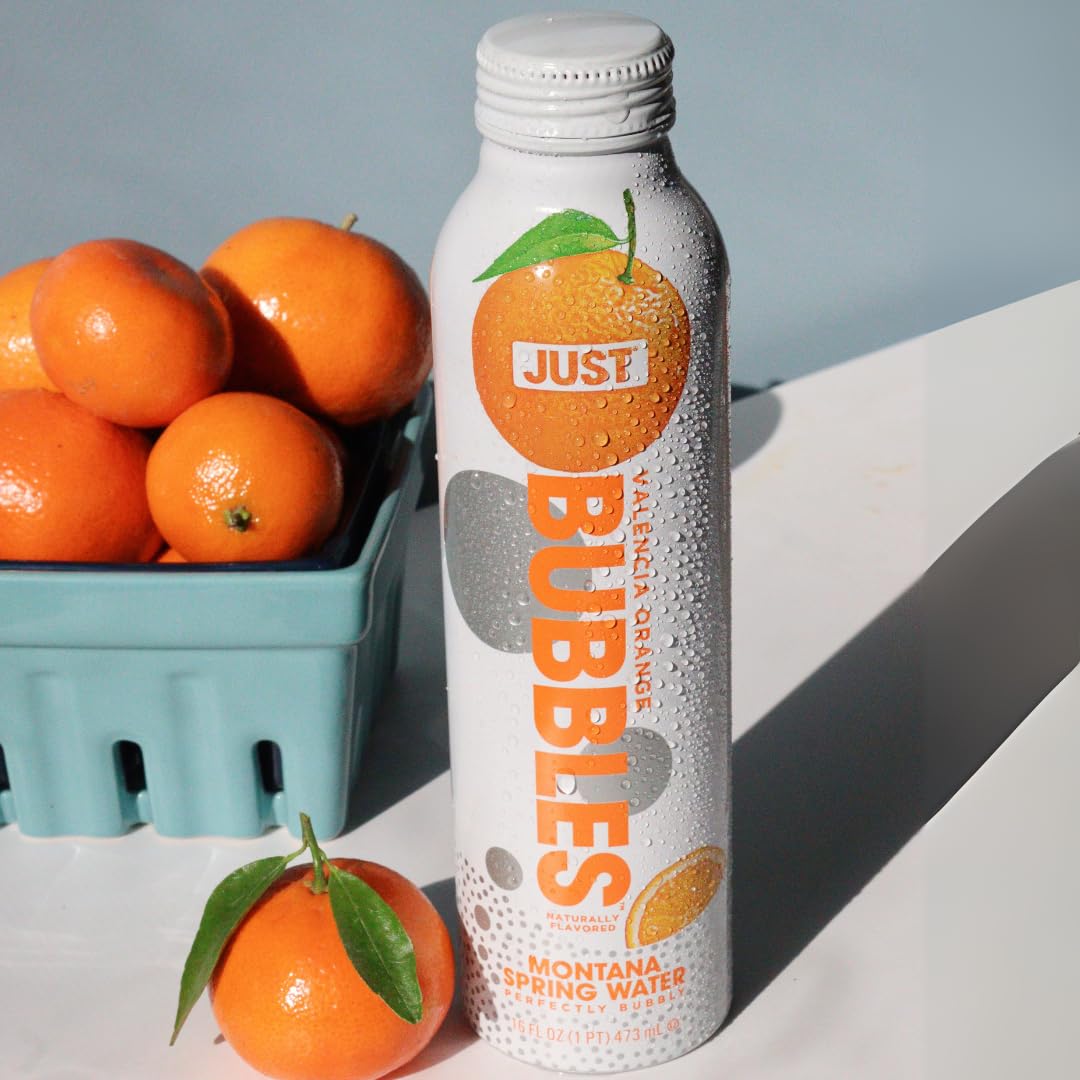 JUST Bubbles Valencia Orange – Premium Sparkling Spring Water in a Reusable Aluminum Bottle