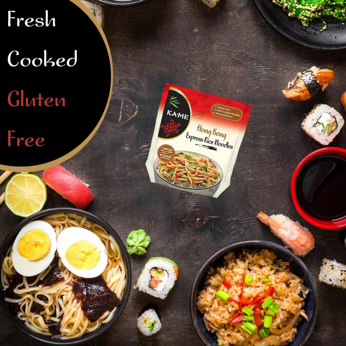 KA-ME Gluten Free Rice Noodles – Hong Kong Express Ready-To-Serve Noodles (Pack of 6)