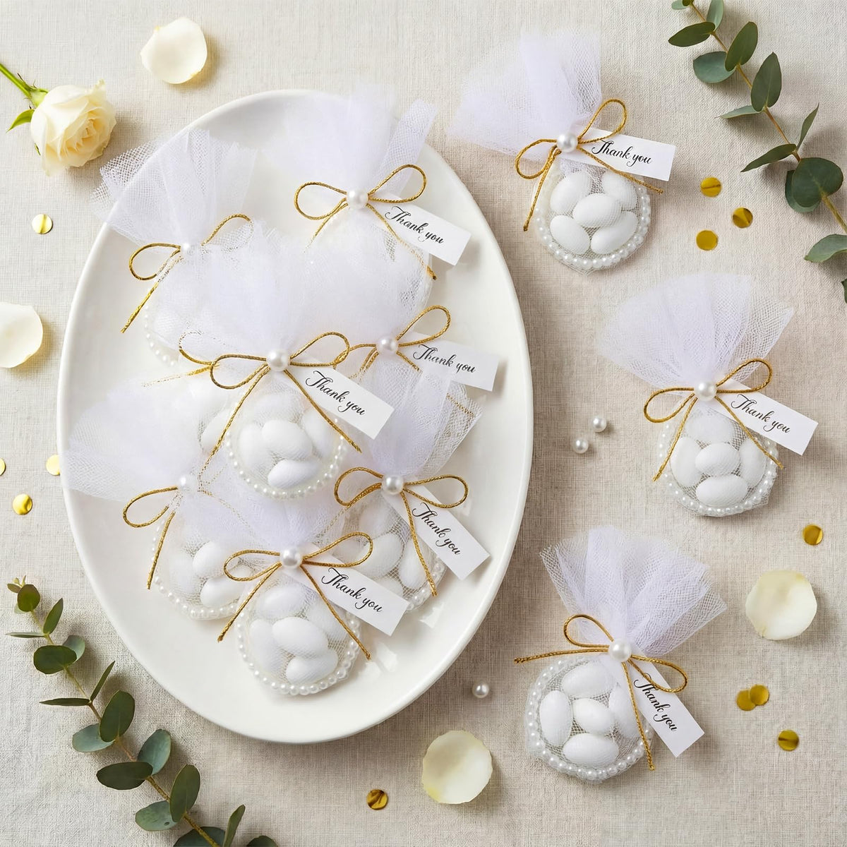 Kathfly 80-Set Wedding Almond Candy Favors – Pearl Rings, Pearls & Cards DIY Marzipan Souvenirs