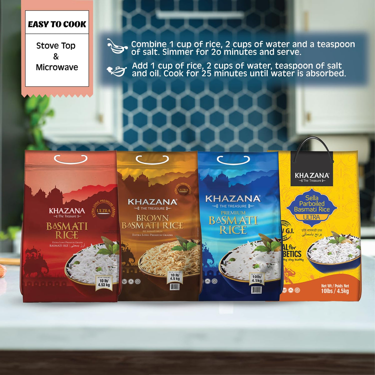 Khazana Authentic Extra Long Basmati Rice – 10 lb Bag | Aromatic, Non-GMO, Gluten Free