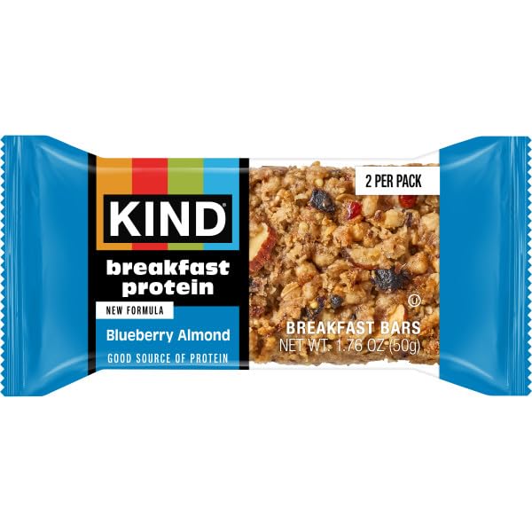 KIND Breakfast Protein Bars – Blueberry Almond, Gluten Free, 8g Protein, 30 Count (Two-Bar Packs)
