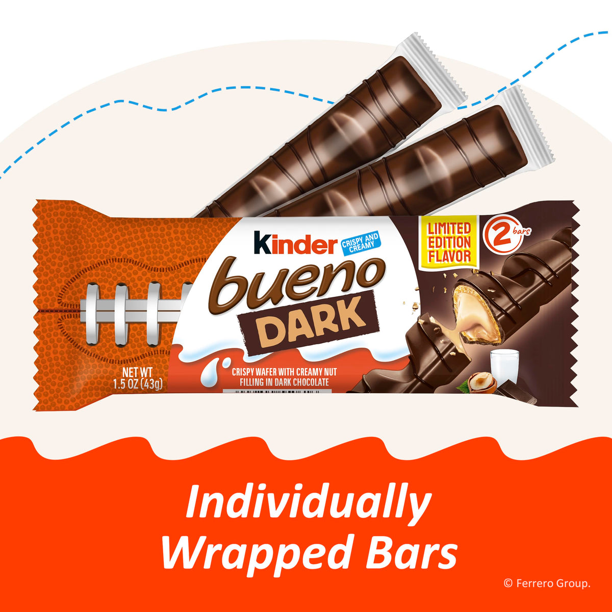 Kinder Bueno Dark Chocolate Bars with Creamy Hazelnut Filling – Bulk 30 Count (2 Bars/Pack)
