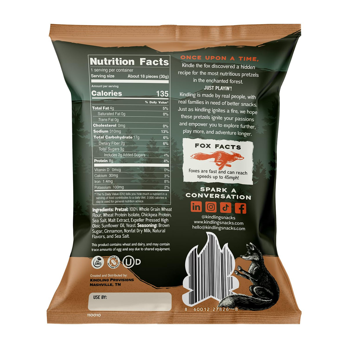 Kindling Protein Pretzels - Churro | 8-9g Protein per Serving, 16-Count | Kosher & Soy-Free