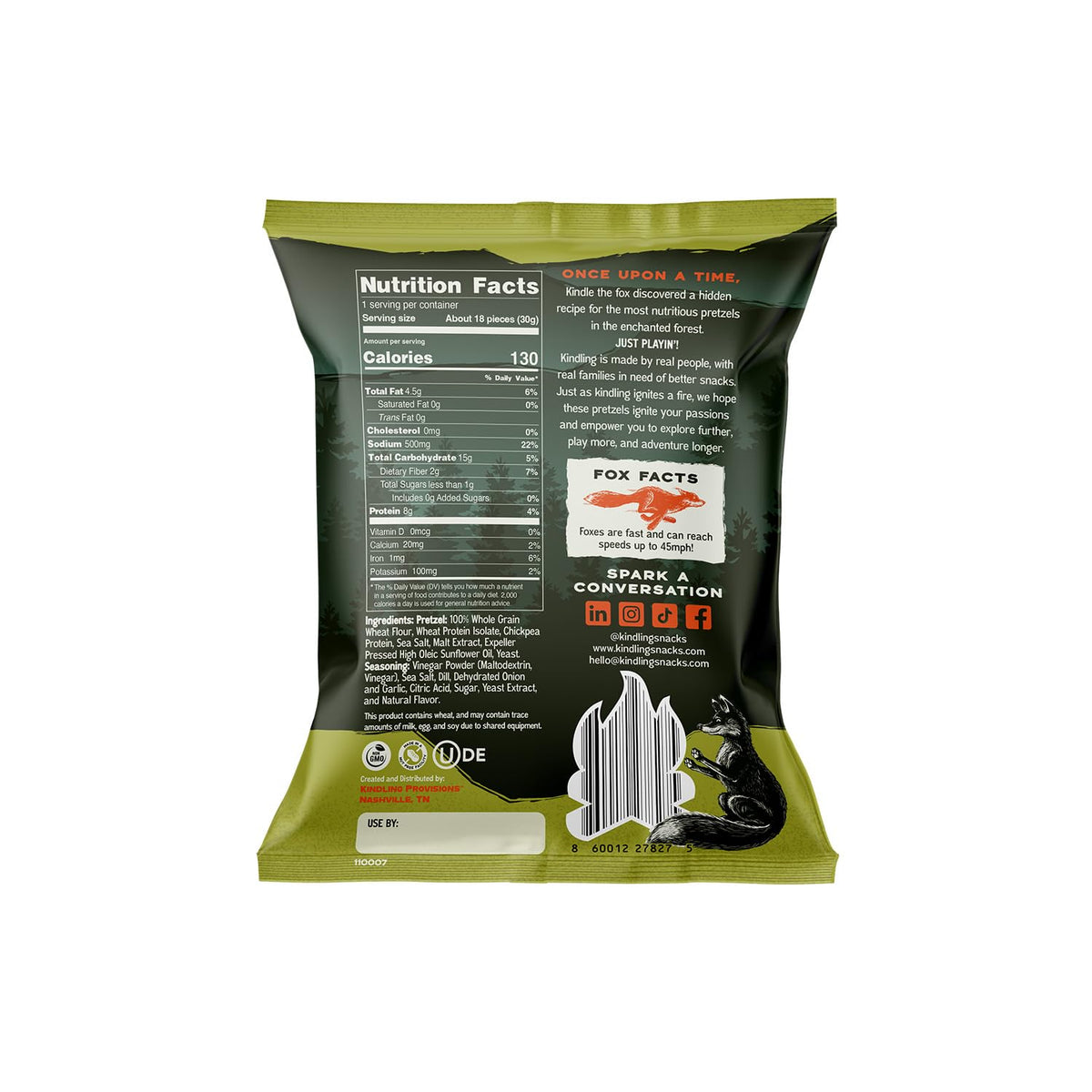 Kindling Protein Pretzels Dill-Pickle – 8-9g Protein, Whole Grain, 16-Count