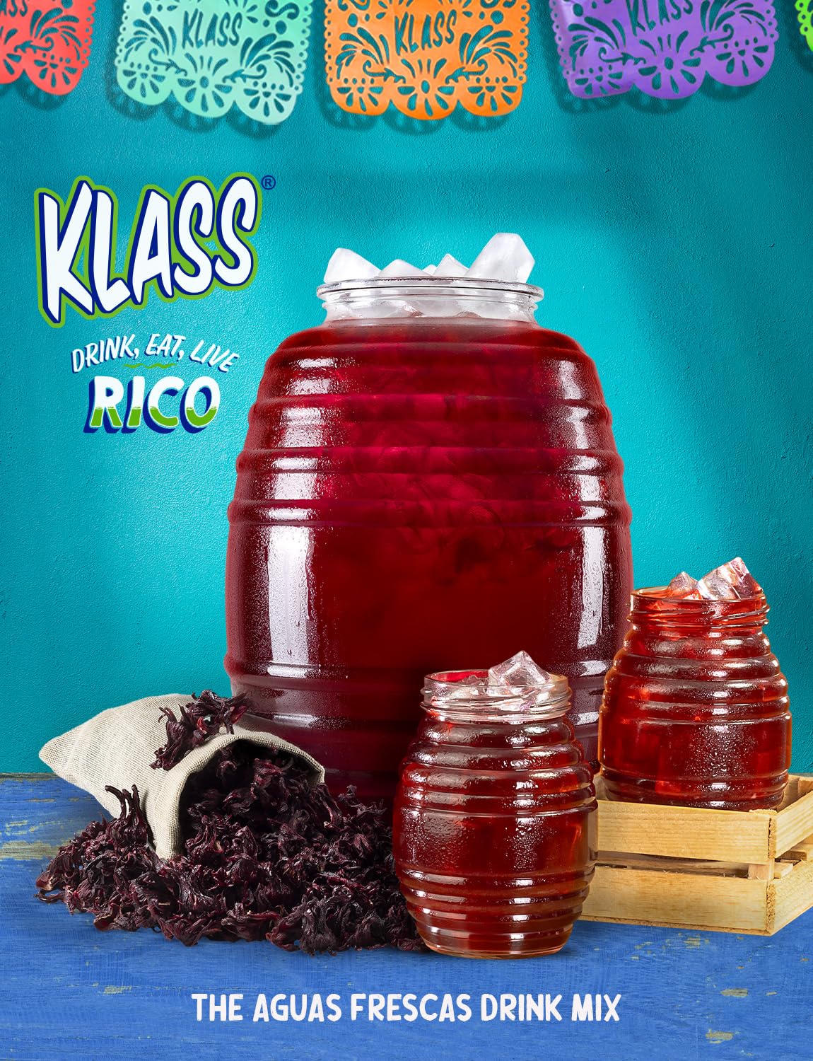 Klass Aguas Frescas Hibiscus Drink Mix Family Pack – Natural Flavors, Vitamin C, 28–36 Quarts