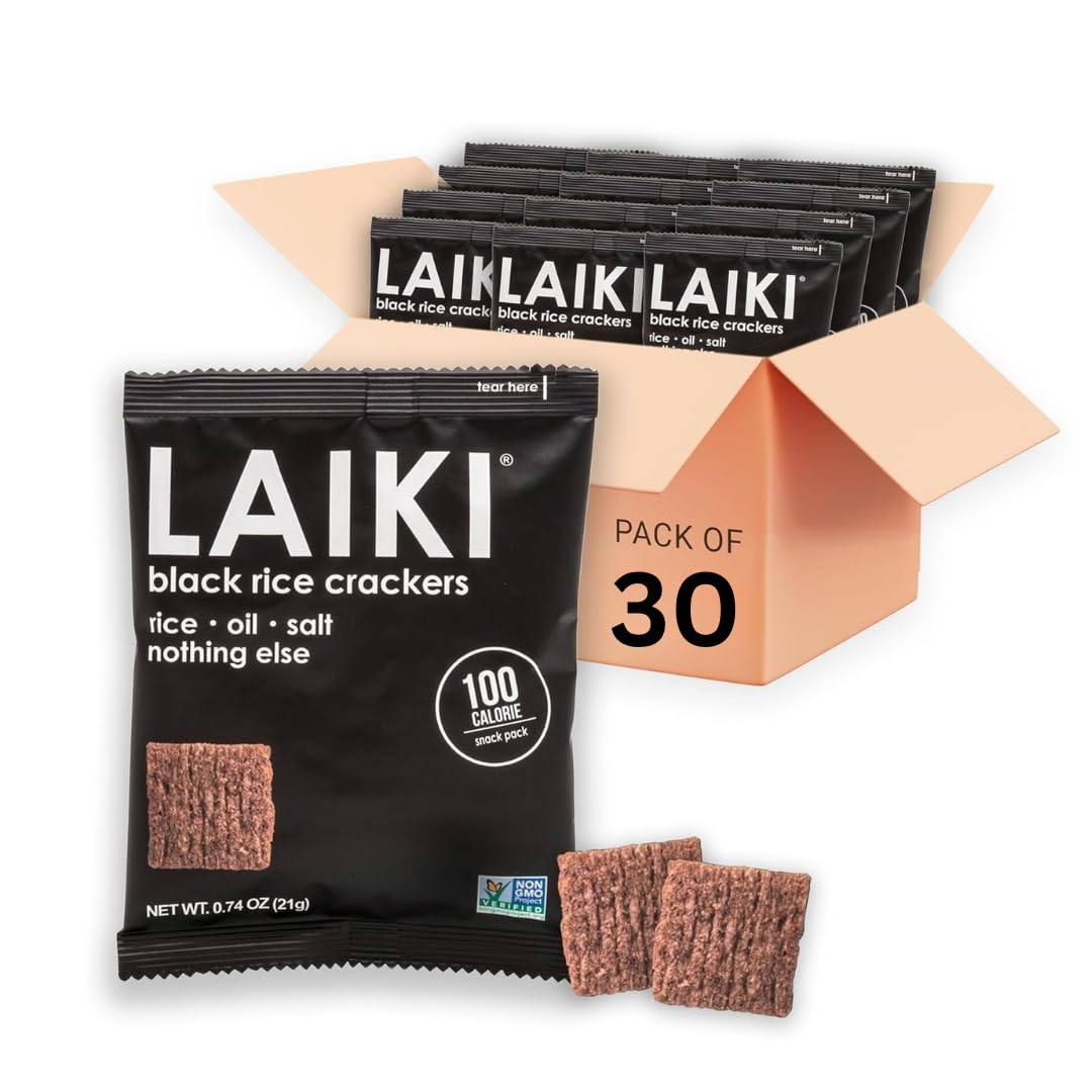 LAIKI Gluten Free Rice Crackers – Black Pack | Low Sodium, Vegan, Non-GMO | GF Snack Pack 30