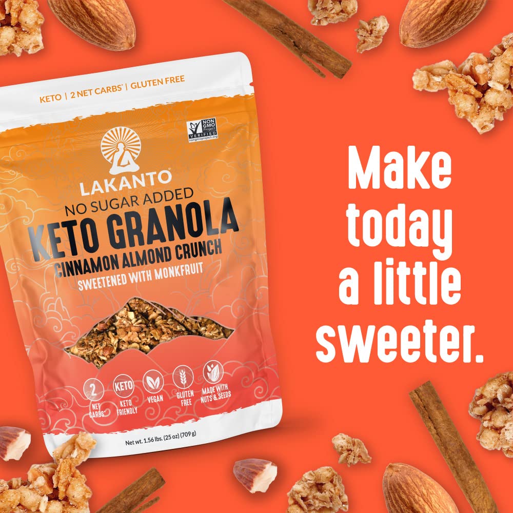 Lakanto Cinnamon Almond Crunch Granola — Monk Fruit Sweetened, Keto Friendly, No Sugar Added, Gluten Free | 25 oz
