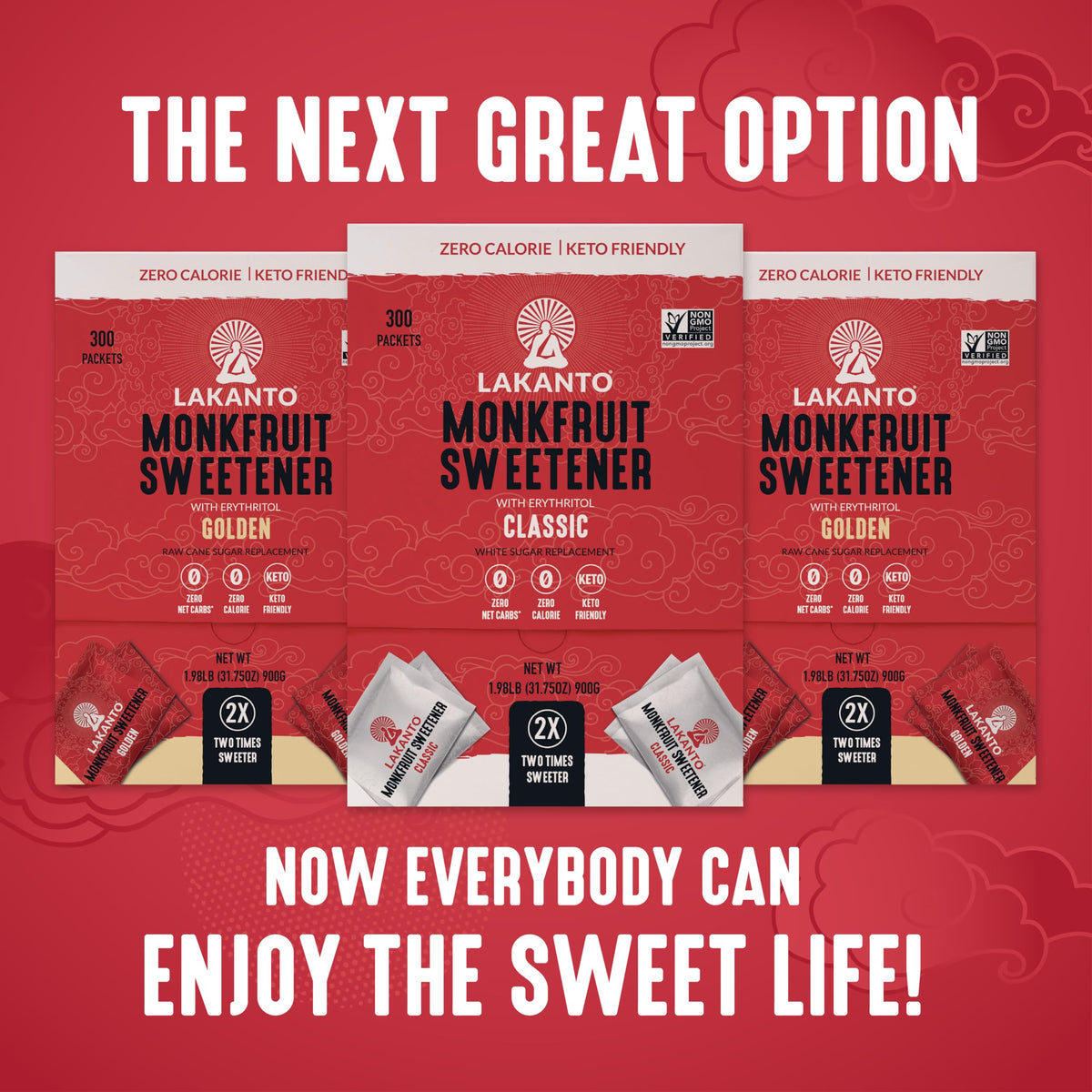 Lakanto Classic Monk Fruit Sweetener with Erythritol Packets – 300 Count, 2x Sweetness