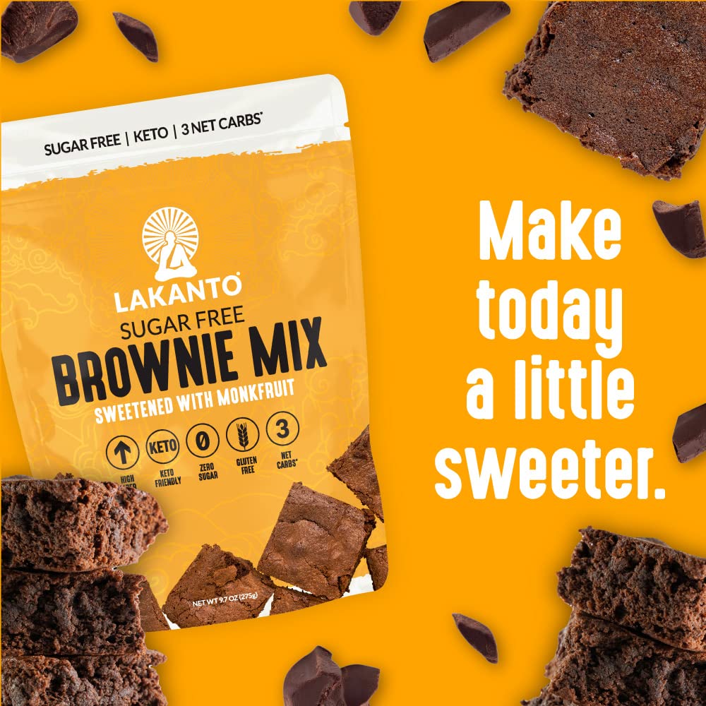 Lakanto Sugar Free Brownie Mix – Keto, Gluten Free, Monk Fruit Sweetened, 3g Net Carbs, Pack of 3
